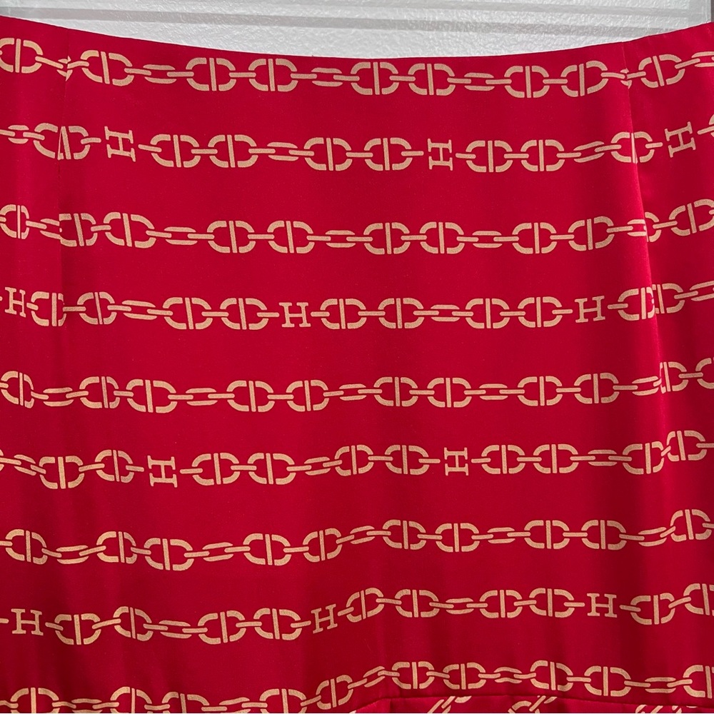 Tommy Hilfiger Vintage Y2K Skirt Silk Chain Print Red/Gold H Logo, Pleats, 12 - Picture 3 of 10